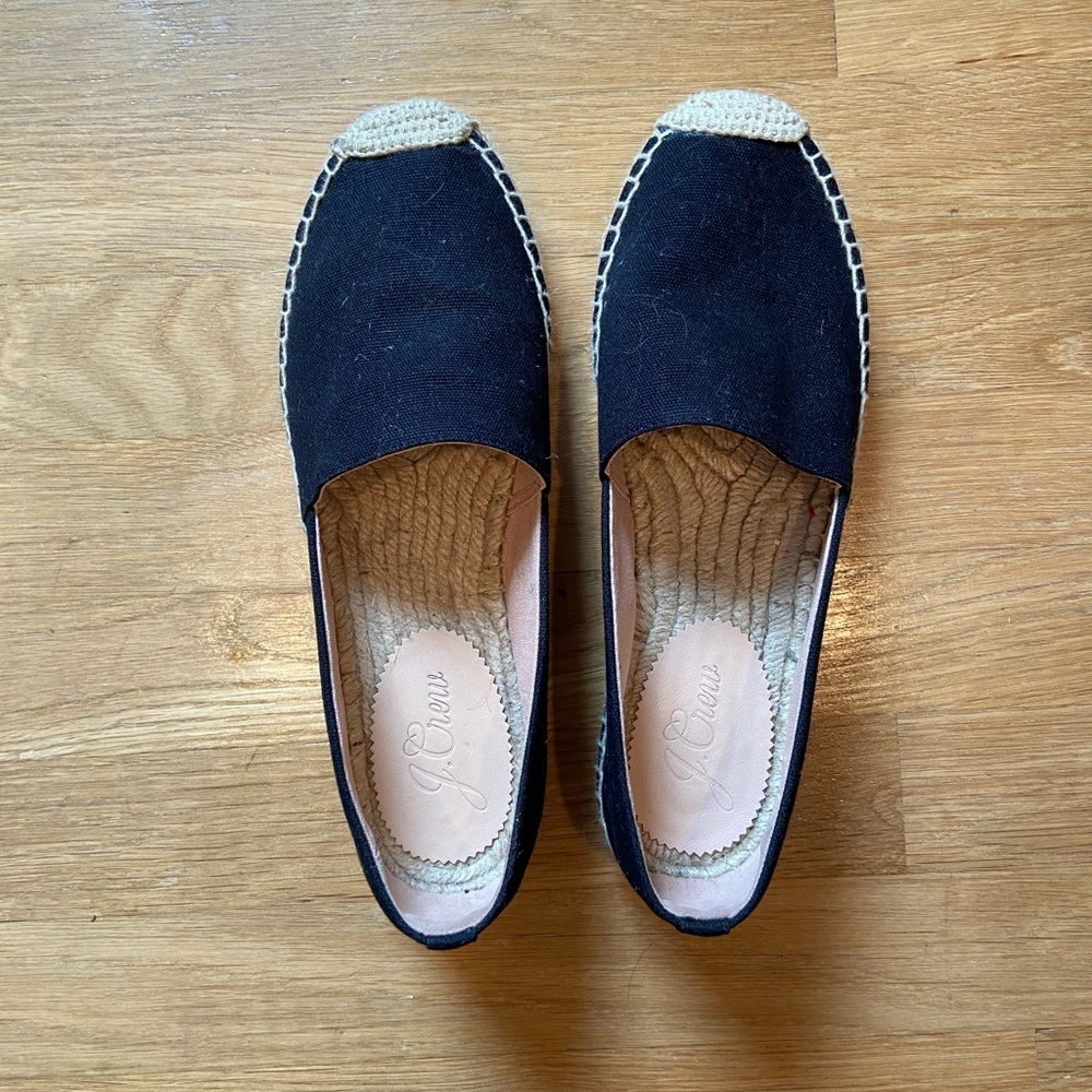 J. Crew Black and Cream Espadrilles Slip-On Shoes